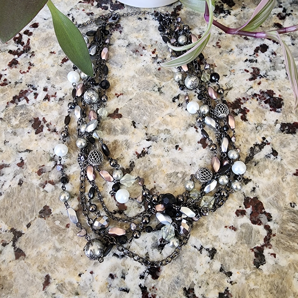 Lia Sophia Black and Silver Multi-Strand Necklace